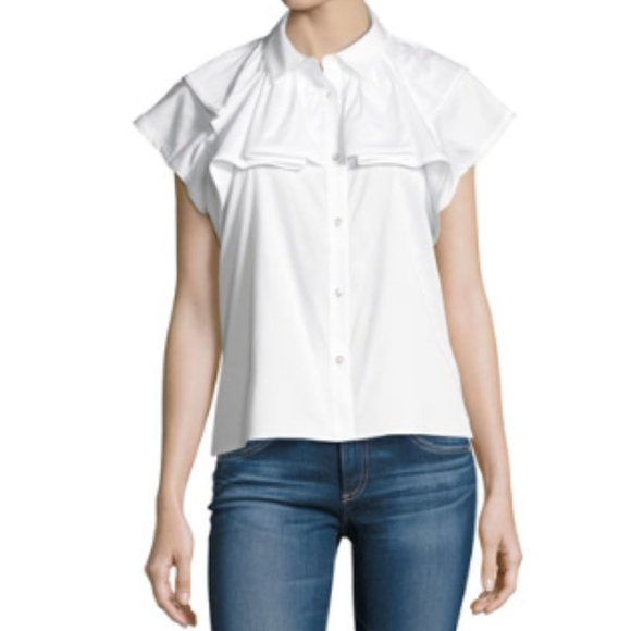 Ag Adriano Goldschmied Tops - Adriano Goldschmeid white Marina Short-Sleeve Ruffled Top‎